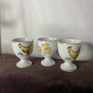 Set of 3 Egg Cups  Baby Chick Roosters Stamped Japan